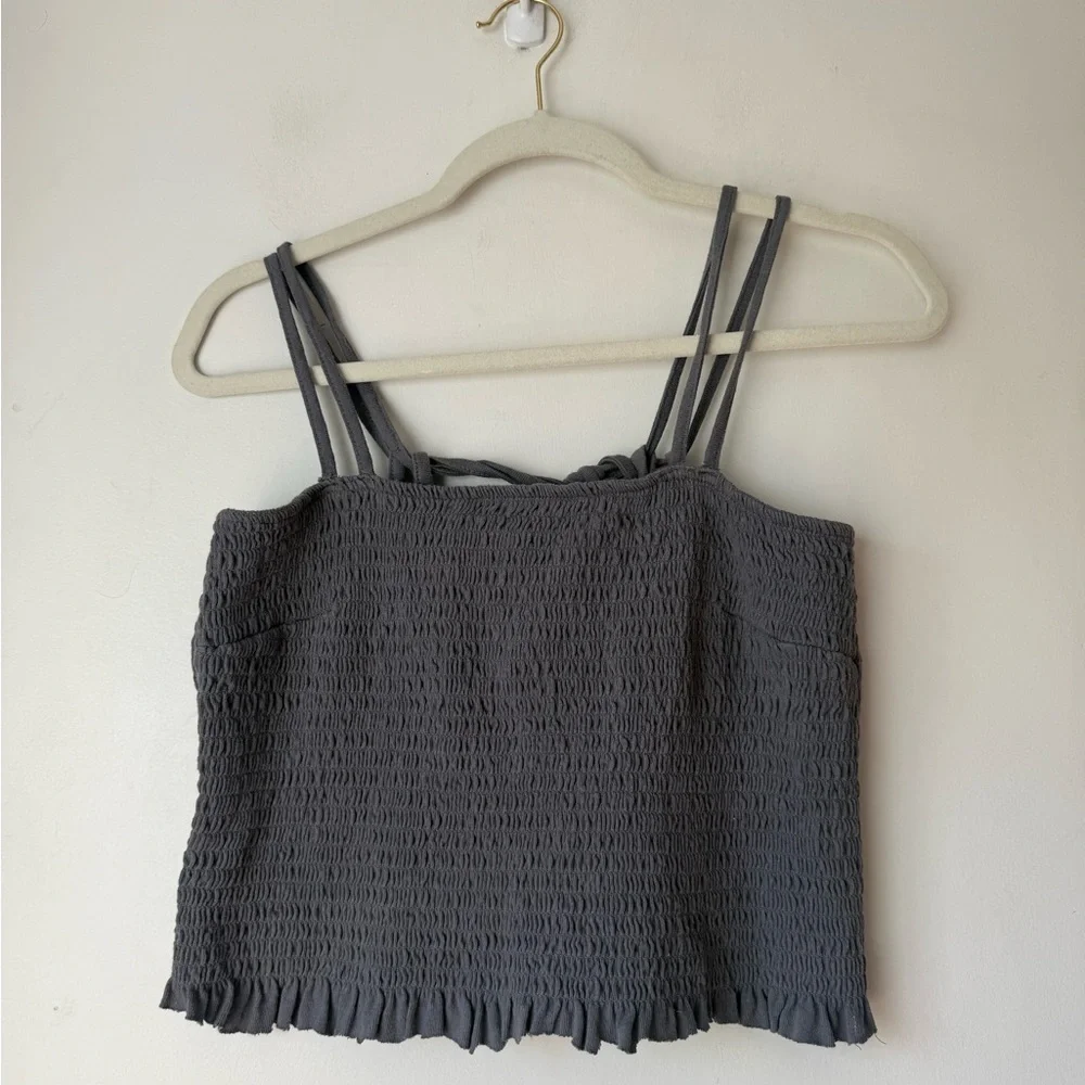 Free People Free-est Blue Gray Smocked Tie Back Tank Top M